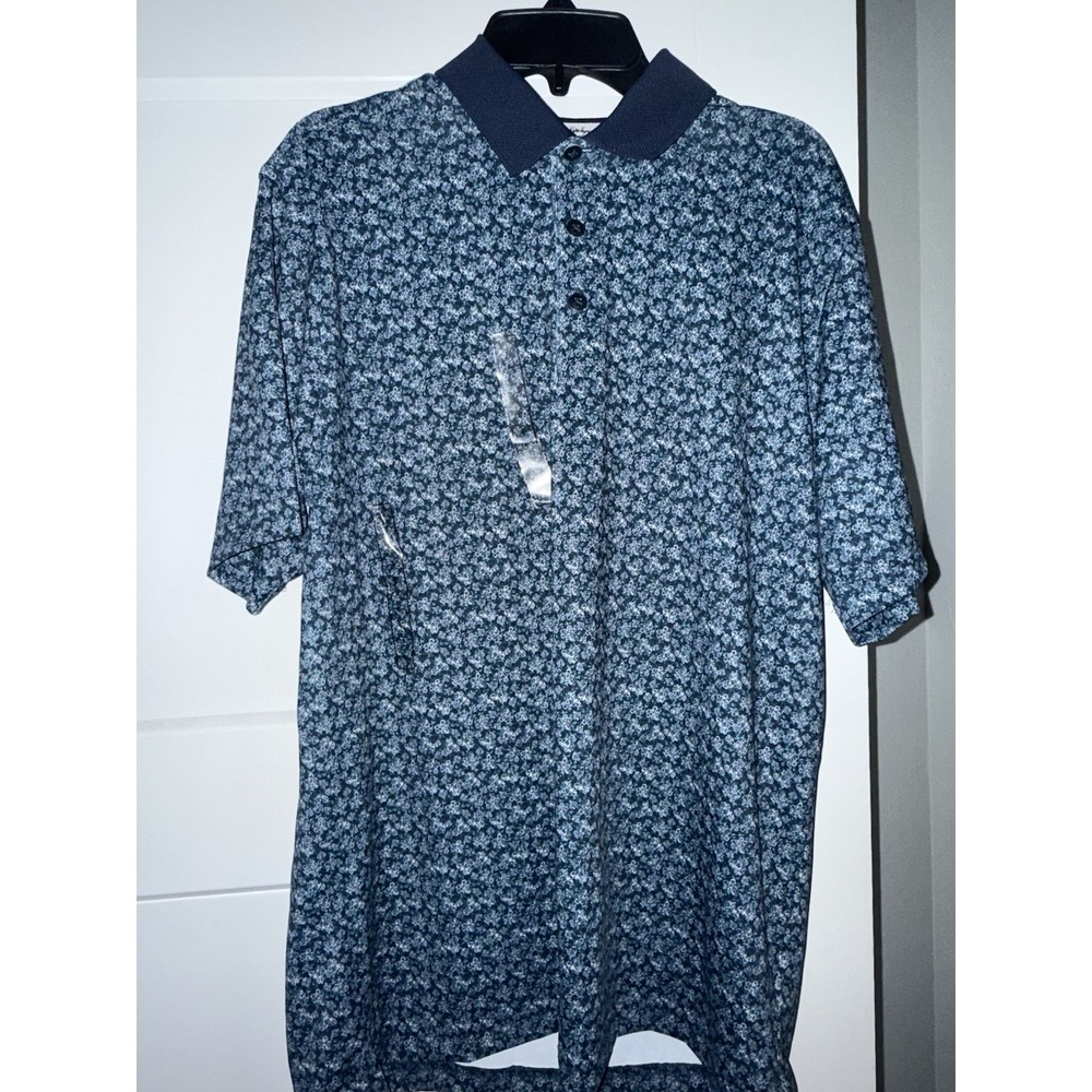Walter Hagen P11 Men's Polo Shirt Dogwood Ditsy Navy Floral Size Small